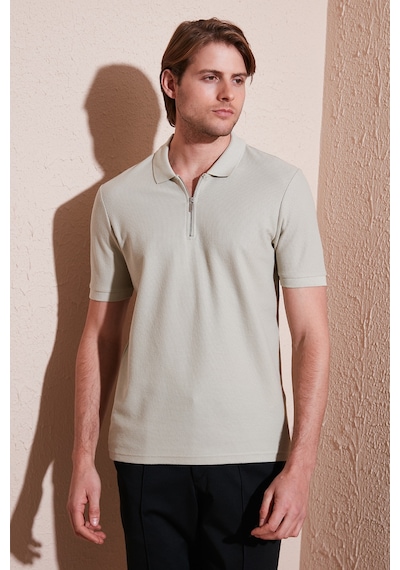 Buratti Pamuklu Regular Fit Fermuarlı Erkek Polo Yaka T Shirt 5902434 Taş