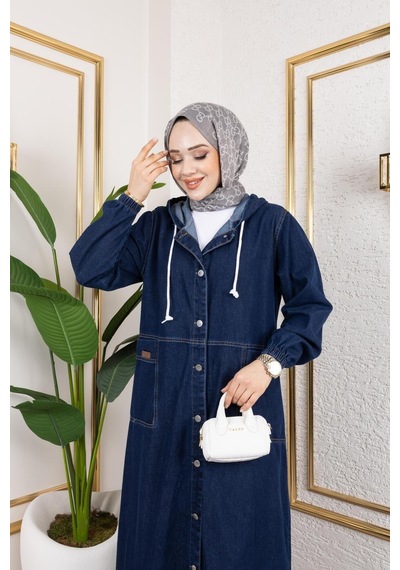 Harman Butik Kadın Düğmeli Kot Kap Lacivert Lacivert