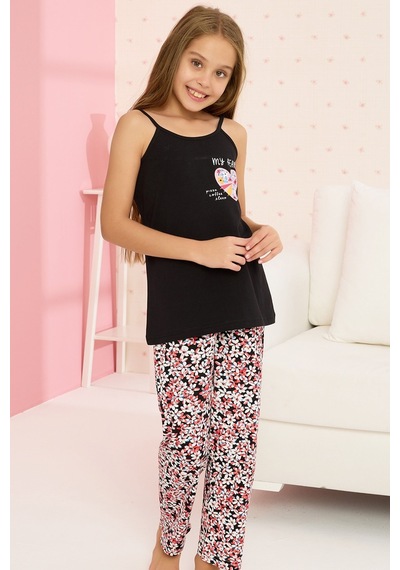 Siyah İnci Pamuklu Ip Askılı Pijama Takım 23107022 Çok Renkli