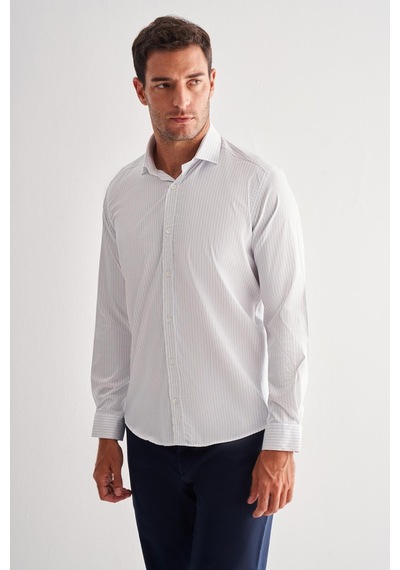 İmza Beyaz Yarım İtalyan Yaka Uzun Kol Cepsiz Slim Fit Cls Gömlek 1004255174 Leylak Beyaz