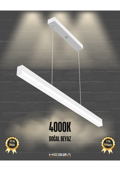 Magro 100cm Beyaz Kasa, Doğal Beyaz Işık Modern Sarkıt Led Avize Beyaz