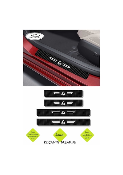 Ford Ka Yazılı Kapı Koruma Eşiği Siyah Karbon Üzeri Beyaz Ka Dekoratif Yazı 4 Parça Ford Ka Uyumlu