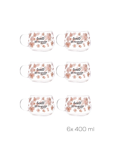 Porsima 2089-1 6lı Borosilikat Isıya Ateşe Dayanıklı Cam Kulplu Çay Bardağı Kahve Bardak Kupa 400 ML
