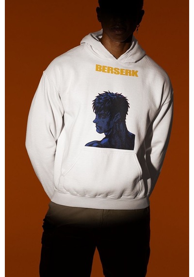 Sevbano Berserk Anime Dizi Serisi Baskılı Unisex Oversize Hoodie Beyaz