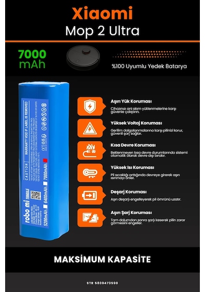 Xiaomi Mi Robot Mop 2 Ultra 7000mAh Robot Süpürge Bataryası