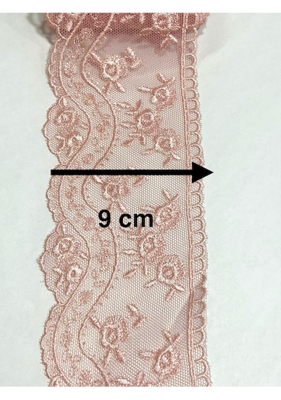 Geniş Tül Güpür / 9 Metre / Koyu Pudra