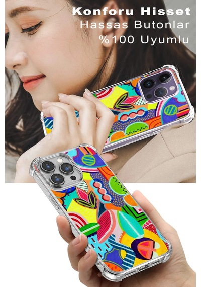 Samsung Galaxy M34 İle Uyumlu Retro Color 6 Baskılı Şeffaf Köşe Korumalı Antişok Kılıf