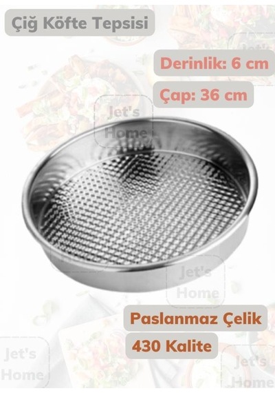 Çiğ Köfte Tepsisi 36 Cm Paslanmaz Çelik Gri