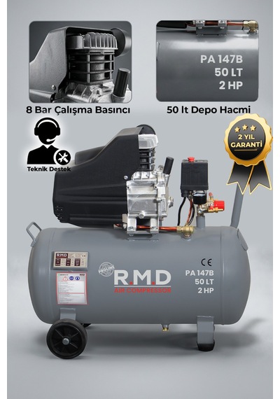 R.m.d Kompresör PA147B 50 Lt 8 Bar 2 Hp Pistonlu Hava Kompresörü