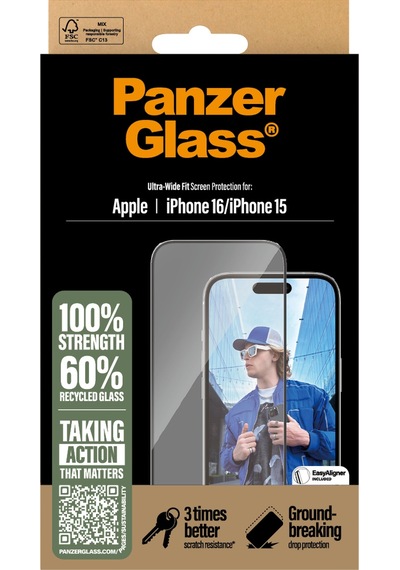 Panzerglass Apple Uyumlu iPhone 16 15 Ultra-wide Fit Çerçeve Aparatlı Tam Koruma Ekran Koruyucu