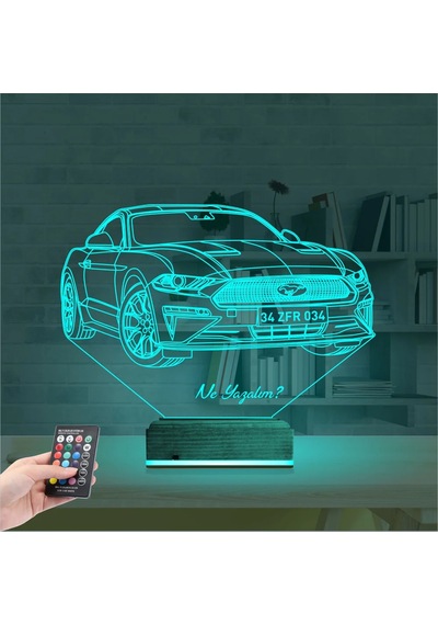 Luvivia Spor Araba Mustang Kişiye Özel 3d Lamba - Masa Gece Lambası Şeffaf