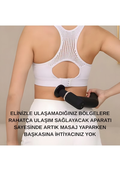 Saplı Akıllı Masaj Tabancası 6 Kademeli Hız, Isıtma & Soğuk Başlık Type-c Şarjlı, Dijital Ekranlı, Çok Başlıklı Derin Doku Masaj Aleti Siyah