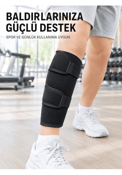 Ayarlanabilir Baldır Desteği Siyah Çift Bantlı Spor Ve Yürüyüş Baldırlığı Düz Renkli