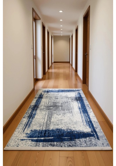 Blghome Dokuma Tabanlı Dijital Baskı Halı Blg3829 Gri - Mavi