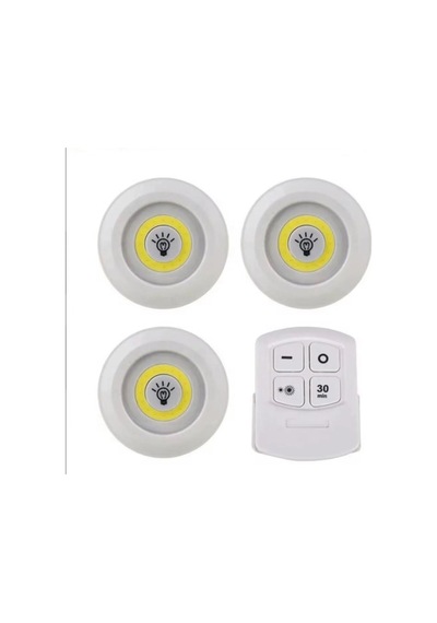 3 Lü Kumandalı Yapışkanlı Kablosuz Pilli Led Spot Lamba Işıldak Belirtilmemis