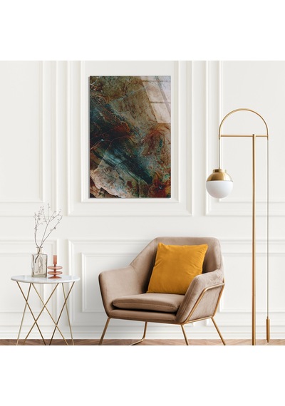 Kahve Yeşil Mermer Cam Tablo Yatay 80x125 Cm