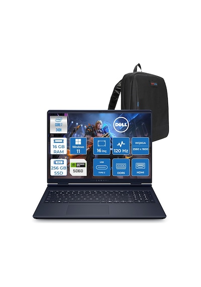 Dell Alienware 16 Aurora AC16250 AC16250C71615U56NH01 Core 7-240H 16 GB 256 GB SSD 8 GB RTX5060 16" W11H Dizüstü Bilgisayar + Zetta Çanta