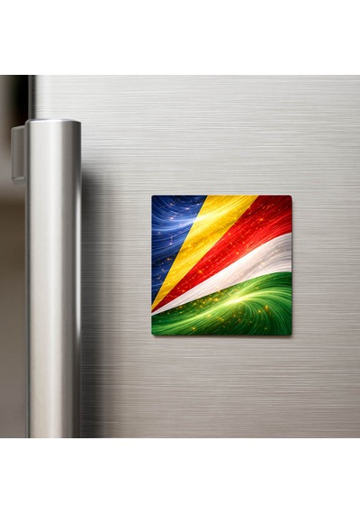 Seyşeller Seychelles Abstract Ülke Bayraklı Buzdolap Magneti - 9x9 Cm