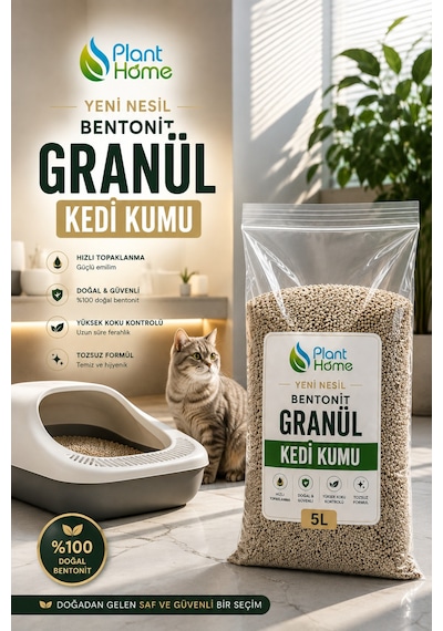 Yeni Nesil Bentonit Granül Kedi Kumu 5 L Hızlı Topaklanan, Yüksek Emilimli, Koku Kontrollü Diğer