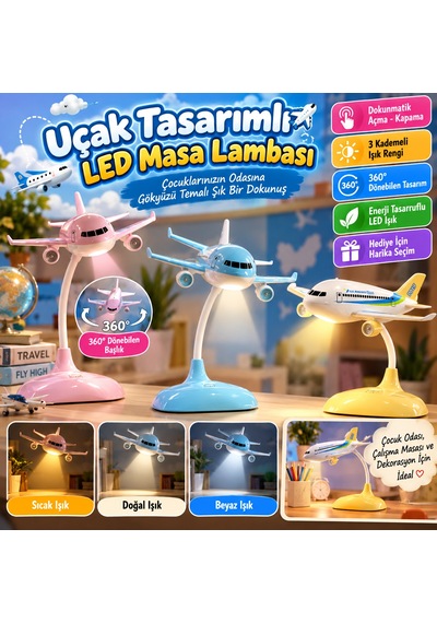 Dokunmatik 3 Kademeli Çocuk Odası Çalışma Lambası Çok Renkli