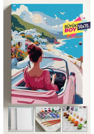 Sayılarla Boyama Seti Numaralı Tuval Fırça Boya Dahil Kasnaklı Set 50x70 Cm - Pembe Kadın