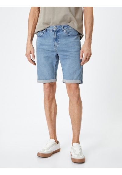 Koton Kot Şort Slim Fit Düğmeli Cepli Katlı Paça Açık İndigo 4sam40312nd Açık İndigo