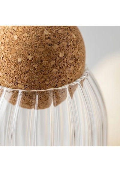 3lü Top Mantar Kapaklı Çizgili Desen Kavanoz 1000ml Cam