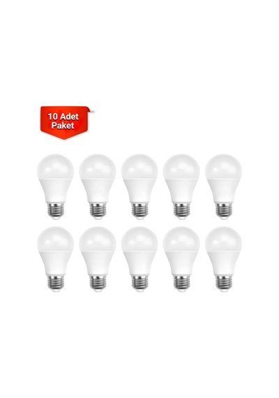 Ack 9w Led Ampul 4000k Ilık Beyaz E27 A60 - 10'lu Paket Günışığı