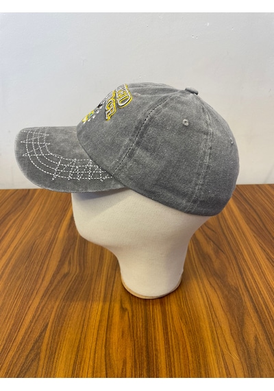 Hamze Vintage Eskitme Yıkamalı Model Nakışlı Unisex Cap Şapka Gri