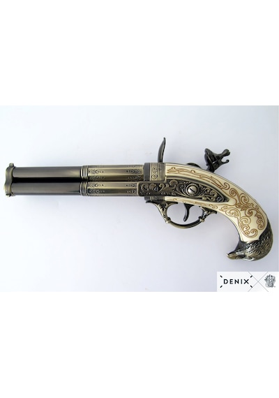 Denix 3 Barrel Eagle 18th France Pistol 30cm Koleksiyon Obje