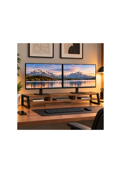 Tıtan Çift Monitör Yükseltici Stand, Gaming Oyuncu Monitör Standı, Masaüstü Ekran Yükseltici Ve Düzenleyici Raf Kemençe