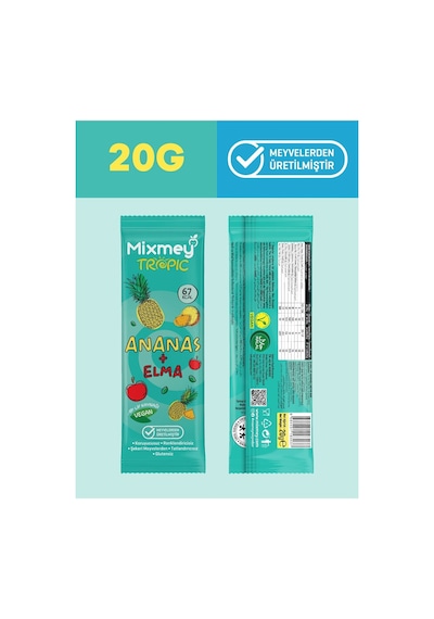 Mixmey Tropik Meyve Bar Serisi 10 Adet | Atıştırmalıklar – Vegan, Glutensiz (20GR X 10 ADET)