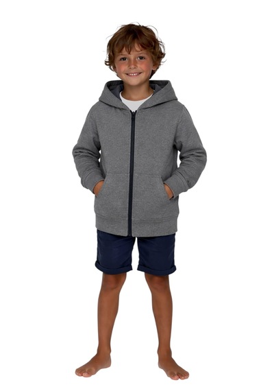 Coupon Çocuk Fermuarlı Kapüşonlu Sweatshirt Gri Melanj