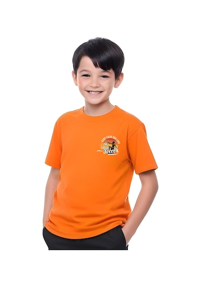 Panios Kids Soccer Baskılı Erkek Çocuk Kısa Kollu Tişört Turuncu