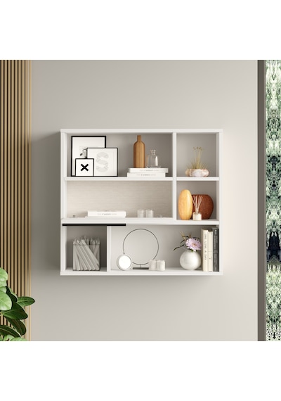 Yurudesign Ocean Duvar Rafı Kitaplık Kapaklı Beyaz On5-w