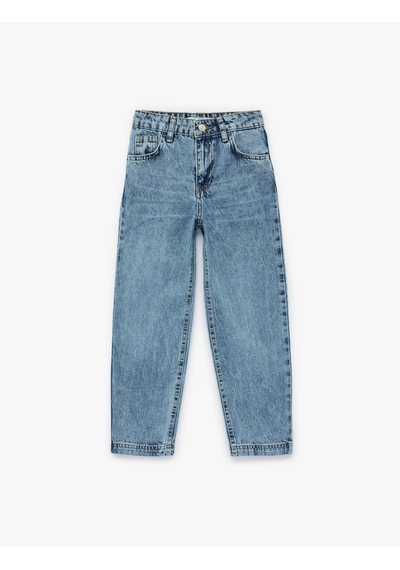 Koton Pamuklu Cepli Beli Ayarlanabilir Lastikli Jean Pantolon Orta İndigo 6skb40011td