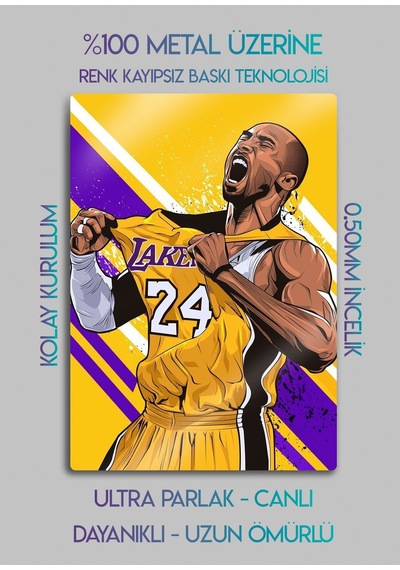 Kobe Bryan, La Lakers - Parlak Metal Baskı Tablo