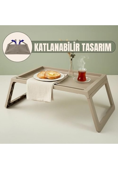 Deconox Katlanabilir Yatak Üstü Laptop Sehpası Ve Kahvaltı Masası - Tablet Ve Telefon Standlı Çok Amaçlı Portatif Çalışma Sehpası 56x36x26 Cm Toprak Diğer