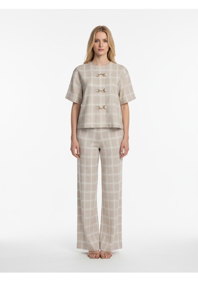 Xint Bej Pamuk Dokulu Oversize Pantolon 470541