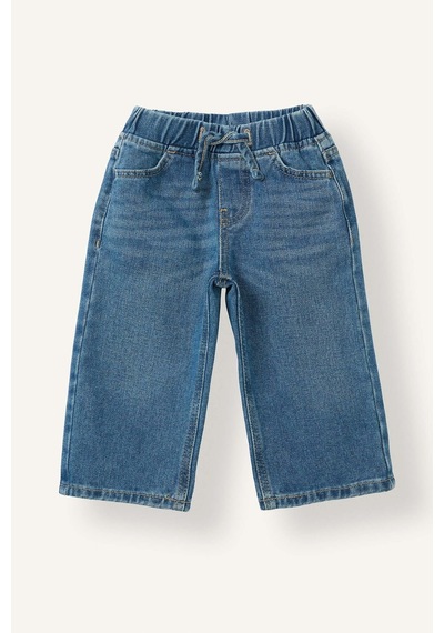 Defacto %100 Pamuk Wide Leg Beli Lastikli Bağcıklı Jean Pantolon Kız Bebek H7103a526aunm28 Mavi-nm28