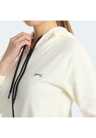 Slazenger KINET Kadın Fermuarlı Kapüşonlu Cepli Ekru Sweatshirt