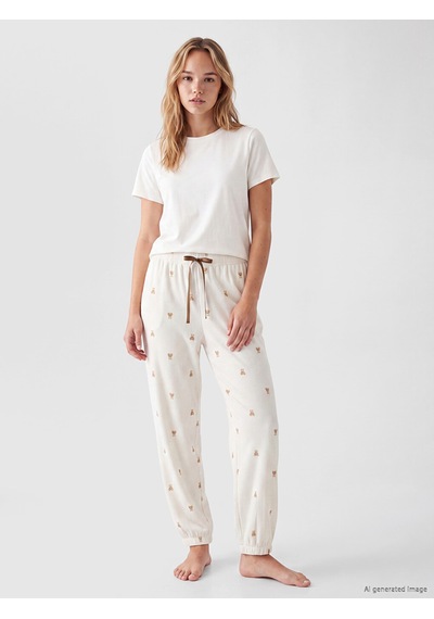 Lcw Dream Ekru Beli Lastikli Desenli Kadın Jogger Pijama Altı