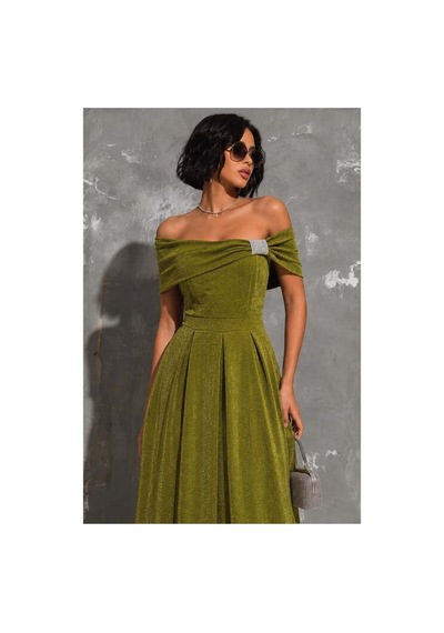 DefyModa Kadın Minimal Krep Kumaş Straplez Taş Detaylı Abiye Elbise Yeşil