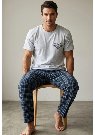 Siyah İnci Örme Kısa Kollu Pijama Takım 8006 Gri