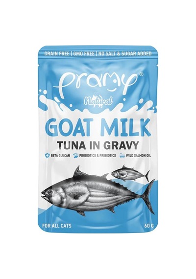 Pramy Pouch Sos İçinde Keçi Sütlü Ton Balıklı Kedi Maması 60gr