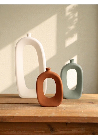 Modern Beton Dekoratif Vazo Seti 3 Lü Bohem & Minimal Tasarım 35 Cm 21 Cm 18 Cm Beyaz-adaçayı-tarçın