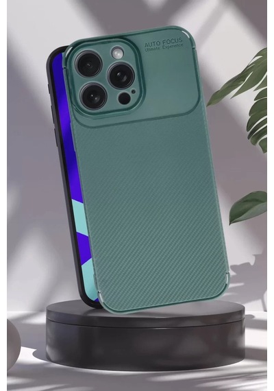 Newface Apple İphone 16 Pro Max Kılıf Auto Focus Karbon Kapak - Koyu Yeşil