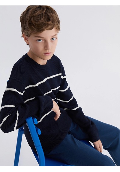 Lc Waikiki Lcw Kids Bisiklet Yaka Çizgili Erkek Çocuk Triko Kazak Navy Strıped
