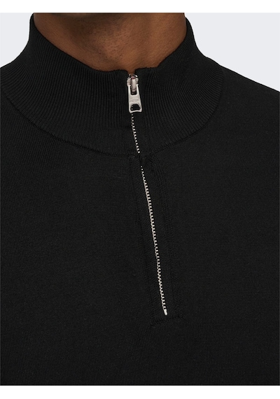 Only & Sons Onswyler Lıfe Reg 14 Half Zıp Knıt Noos Erkek Black Kazak - 22021264 Siyah