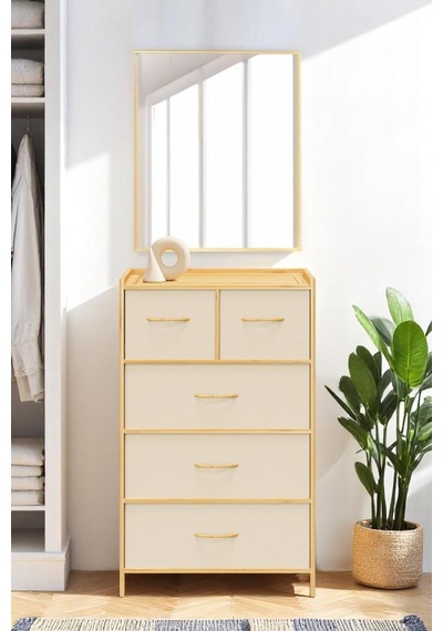Digithome Bambu 5 Çekmeceli Dolap Organizer Çok Amaçlı Düzenleyici Şifonyer Db-0013